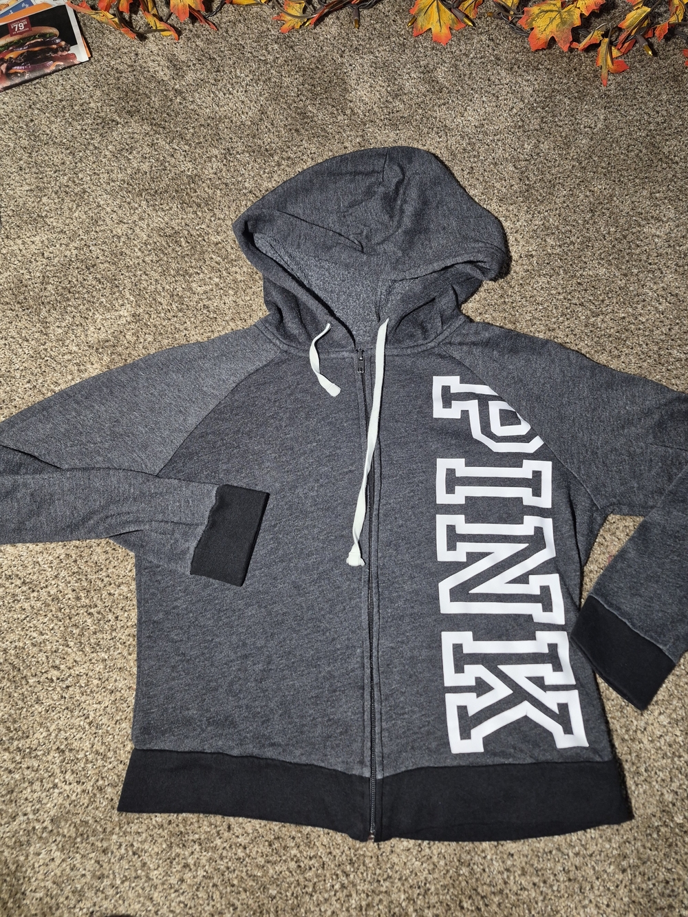 PINK Victoria's Secret Girls' Gray Zip-Up Hoodie Jacket